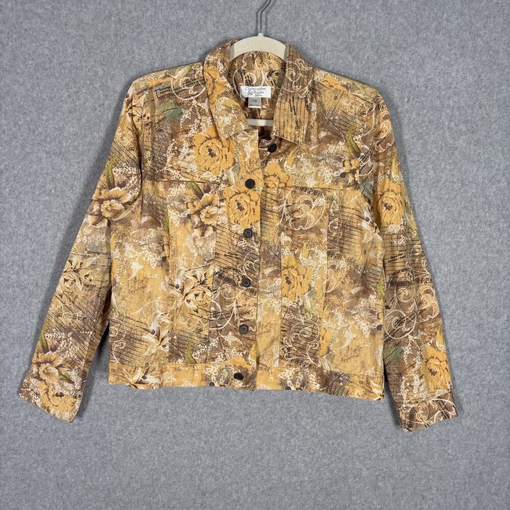 Christopher Banks Jacket MP Paisley Linen Cotton Post Card Script Scroll Travel